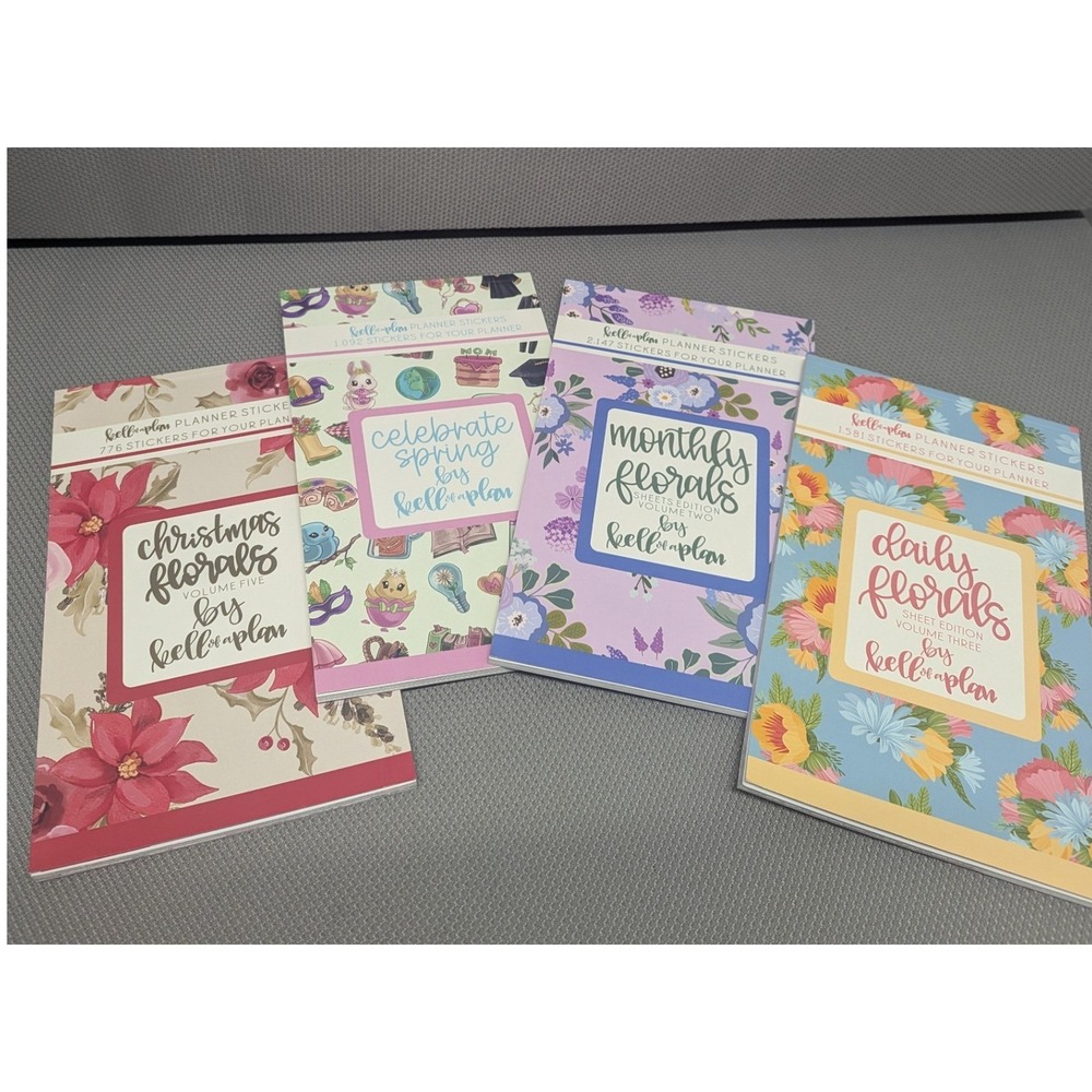Four Kellofaplan Planner Scrapbook Sticker Books Christmas Spring Monthly Floral